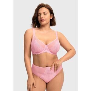 HSIA Mermaid Scales Lace Unlined underwire Bra pink sz 36I new